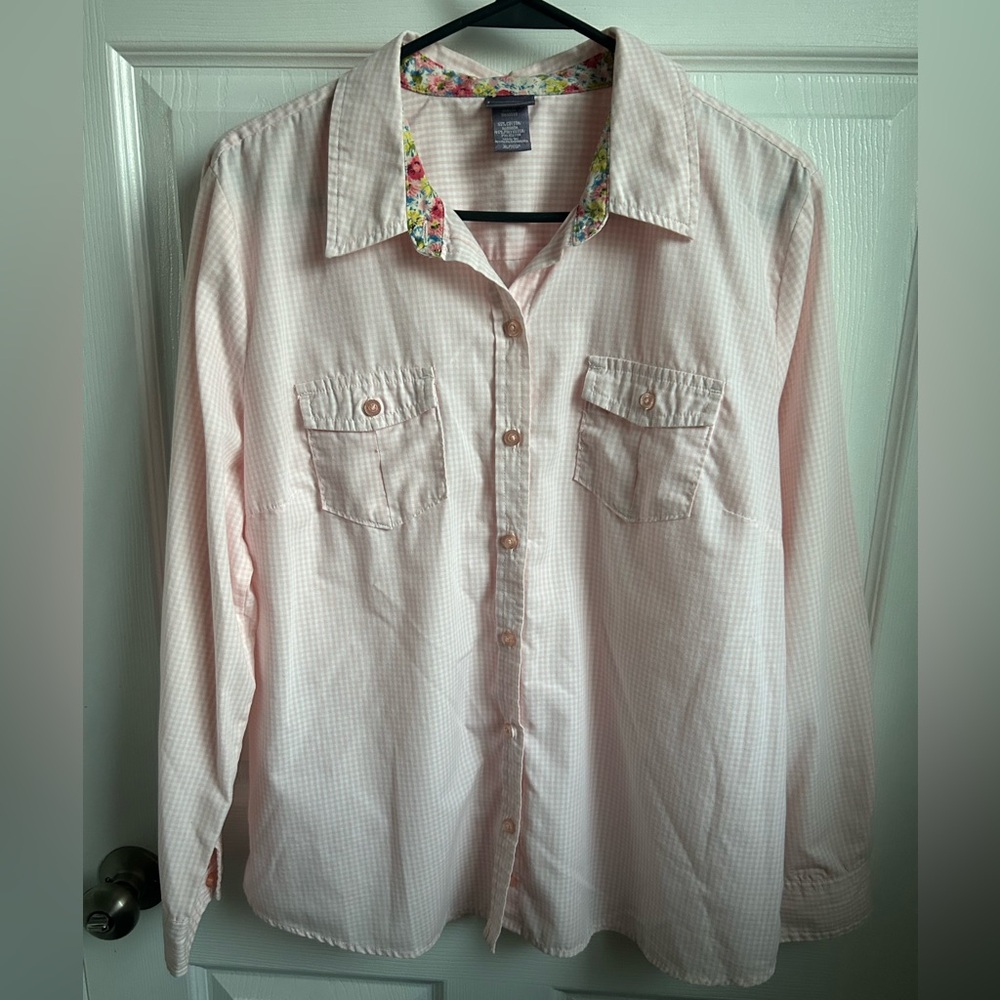 Laura Scott Pink Checkered Button-Down Blouse